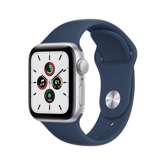 Apple Watch SE 44mm Silver Aluminum - Abyss Blue Sport Band MKQ43LL/A - Picture 1 of 7